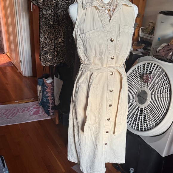 MICHAEL Michael Kors Cream Button-Front Midi Denim Shirt Dress Small NWOT - Picture 2 of 5